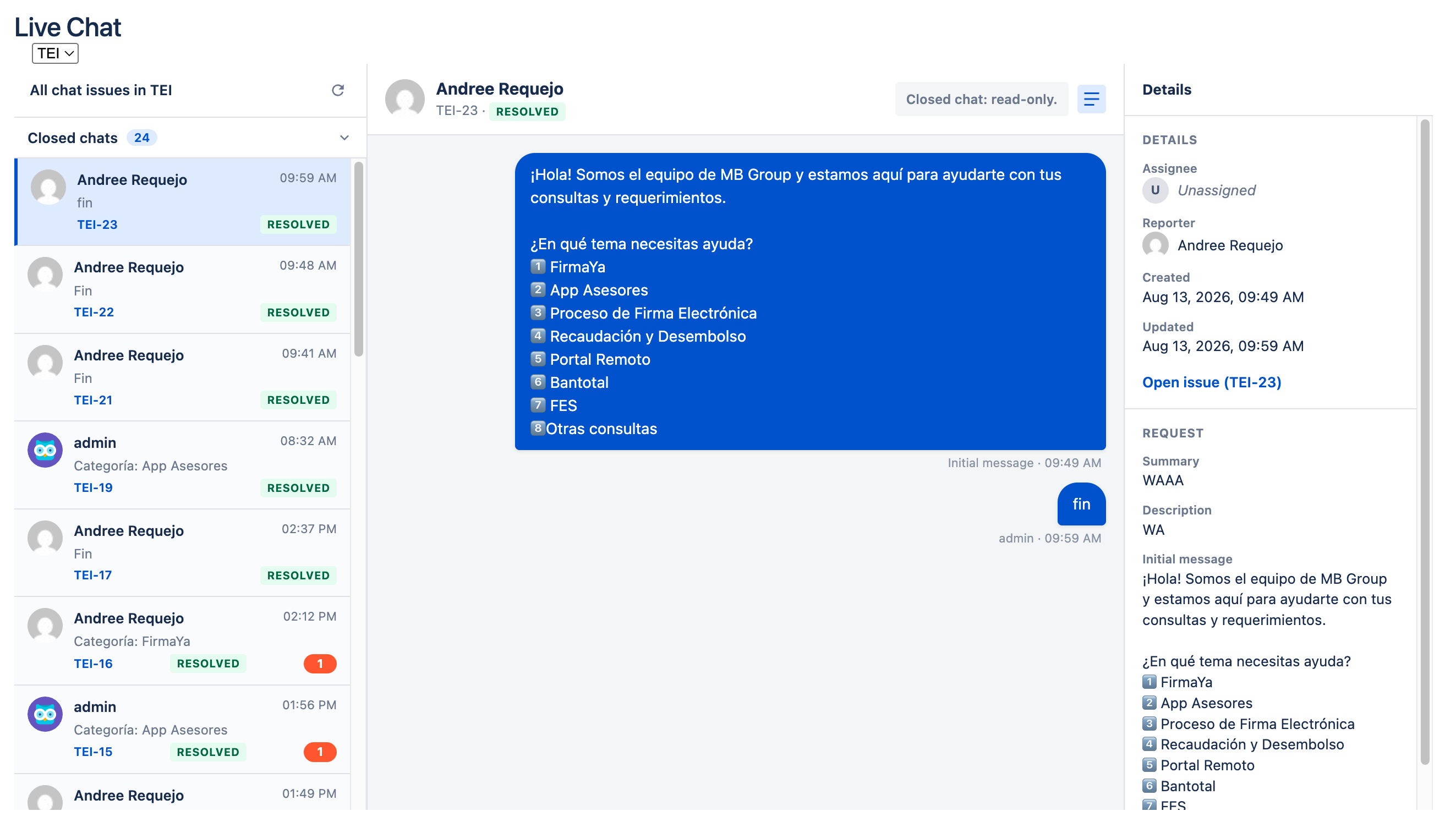 Closed conversation details