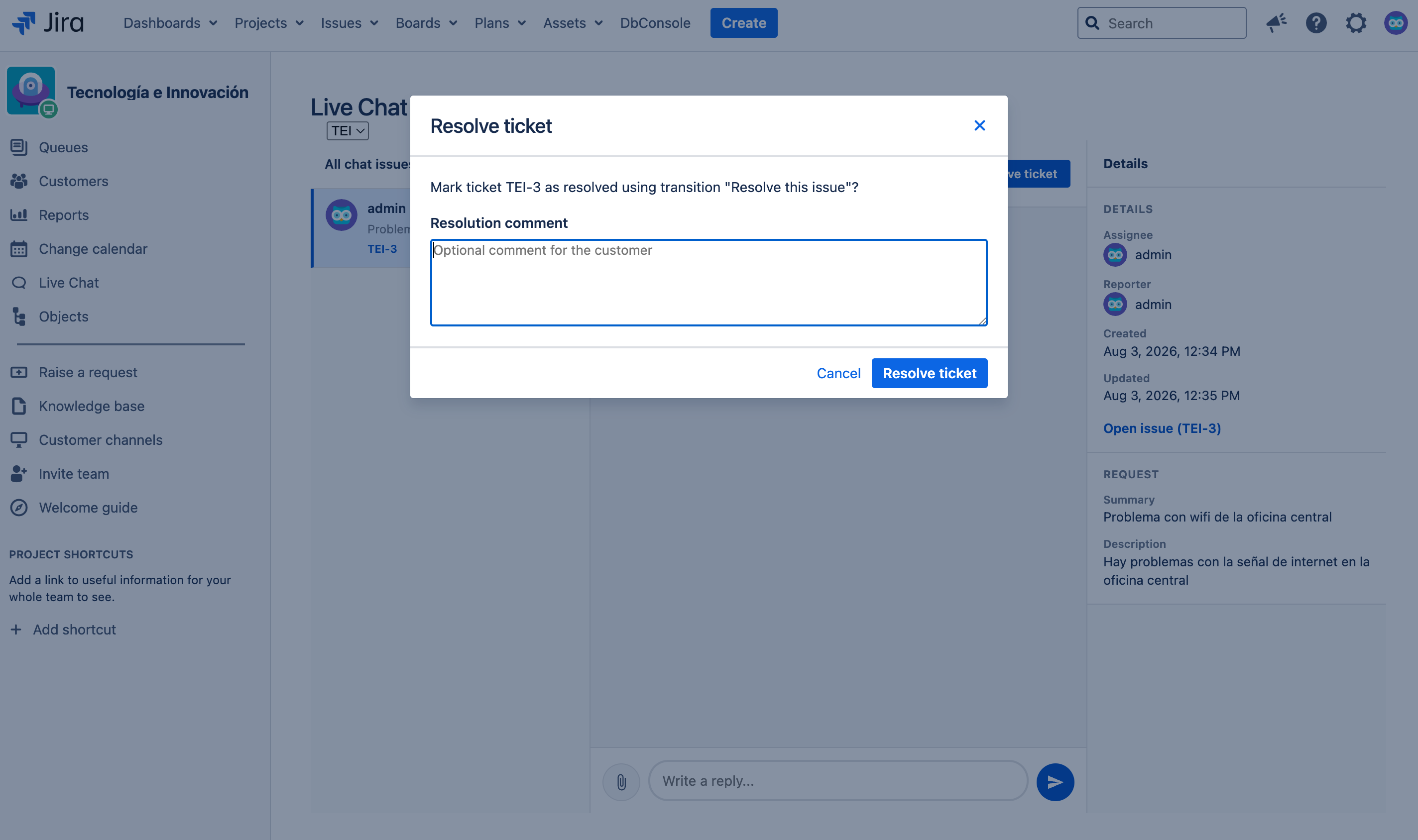 Resolve conversation dialog
