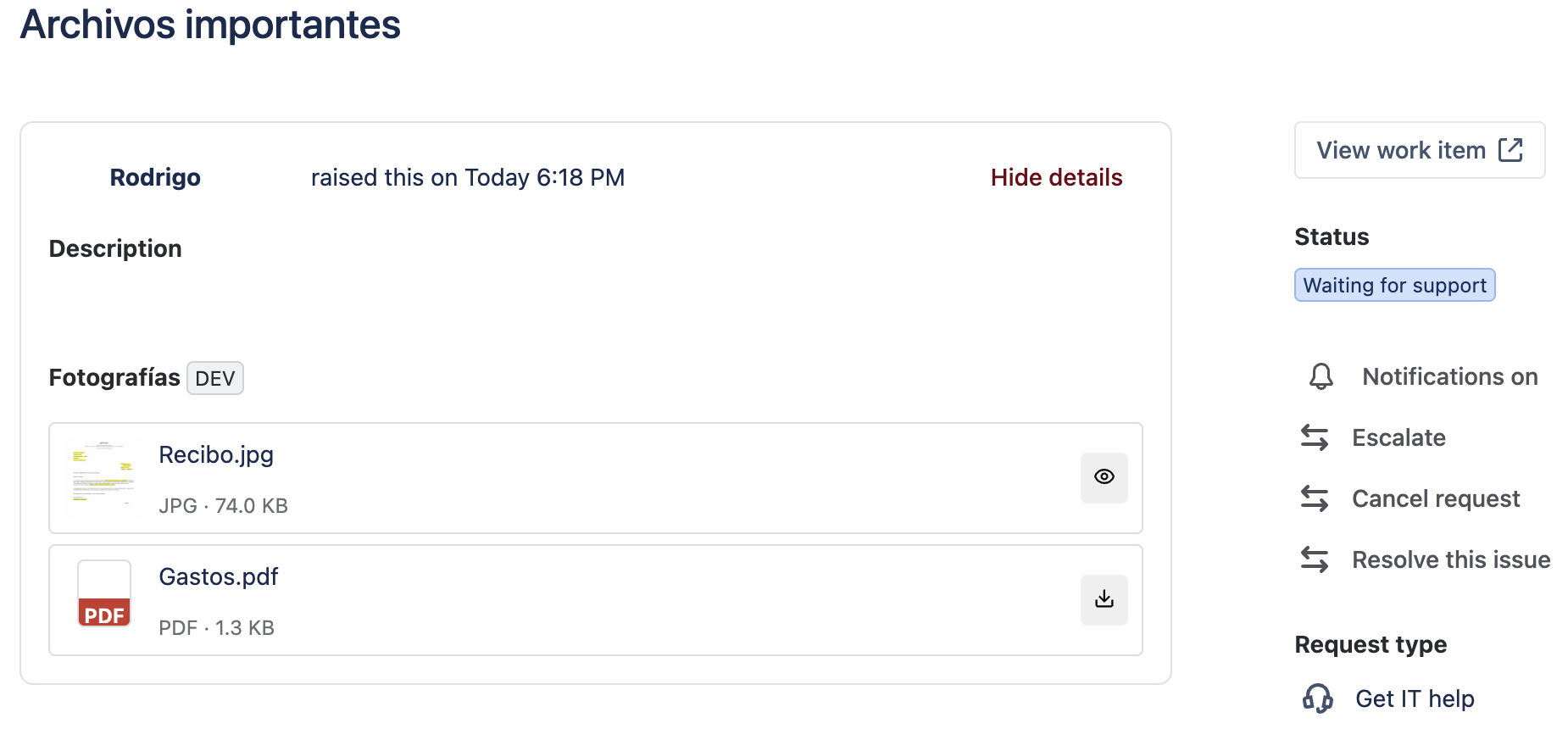 Several stacked Attachment Field cards on the Jira Service Management portal