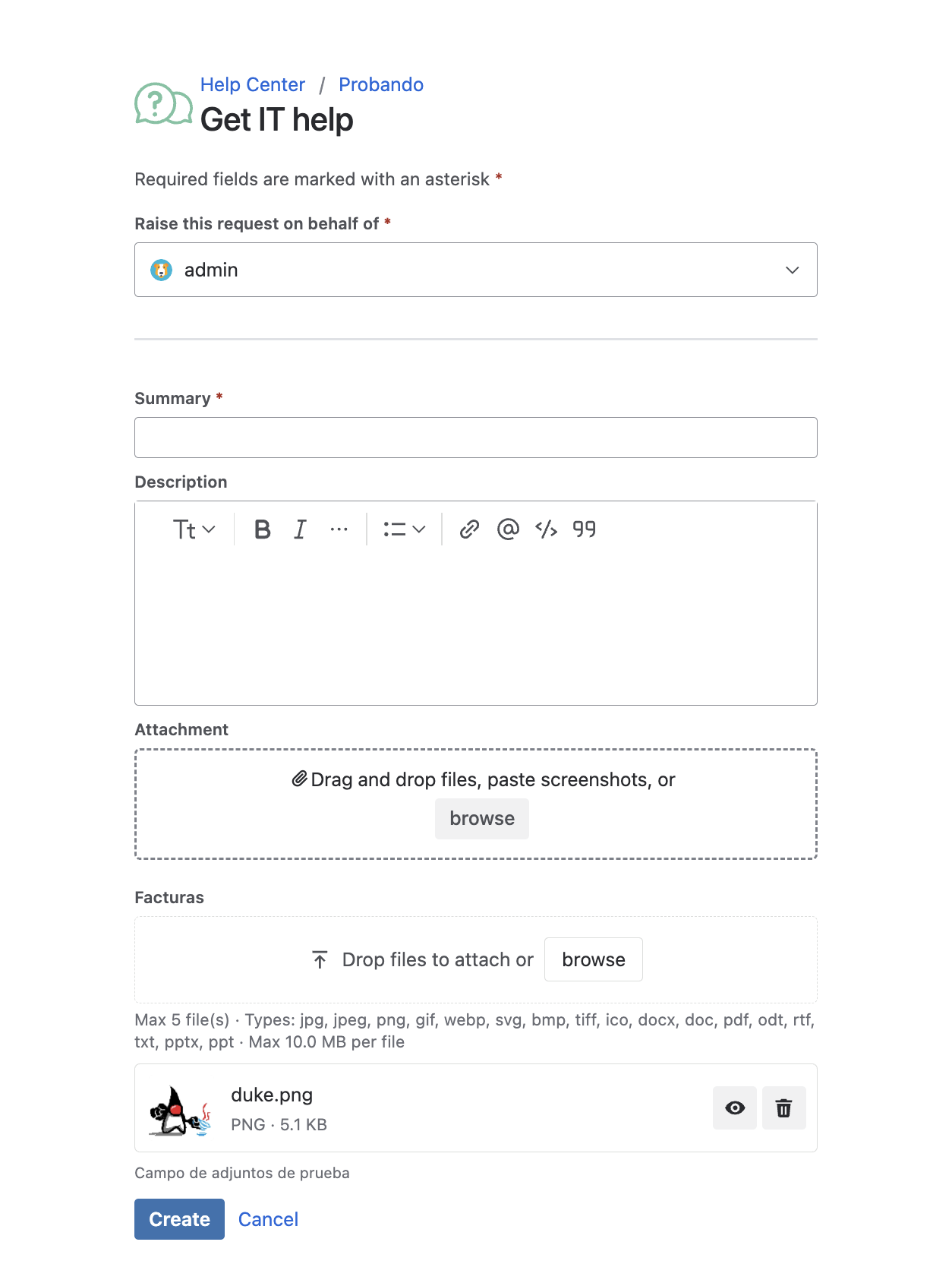 Attachment Field with file cards on the Jira Service Management portal