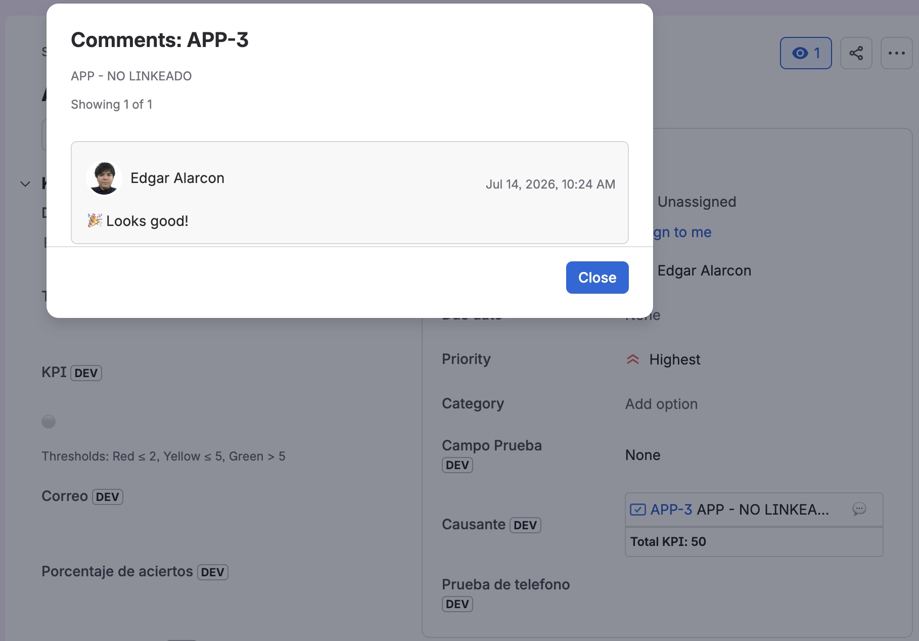 Comments modal with ADF format