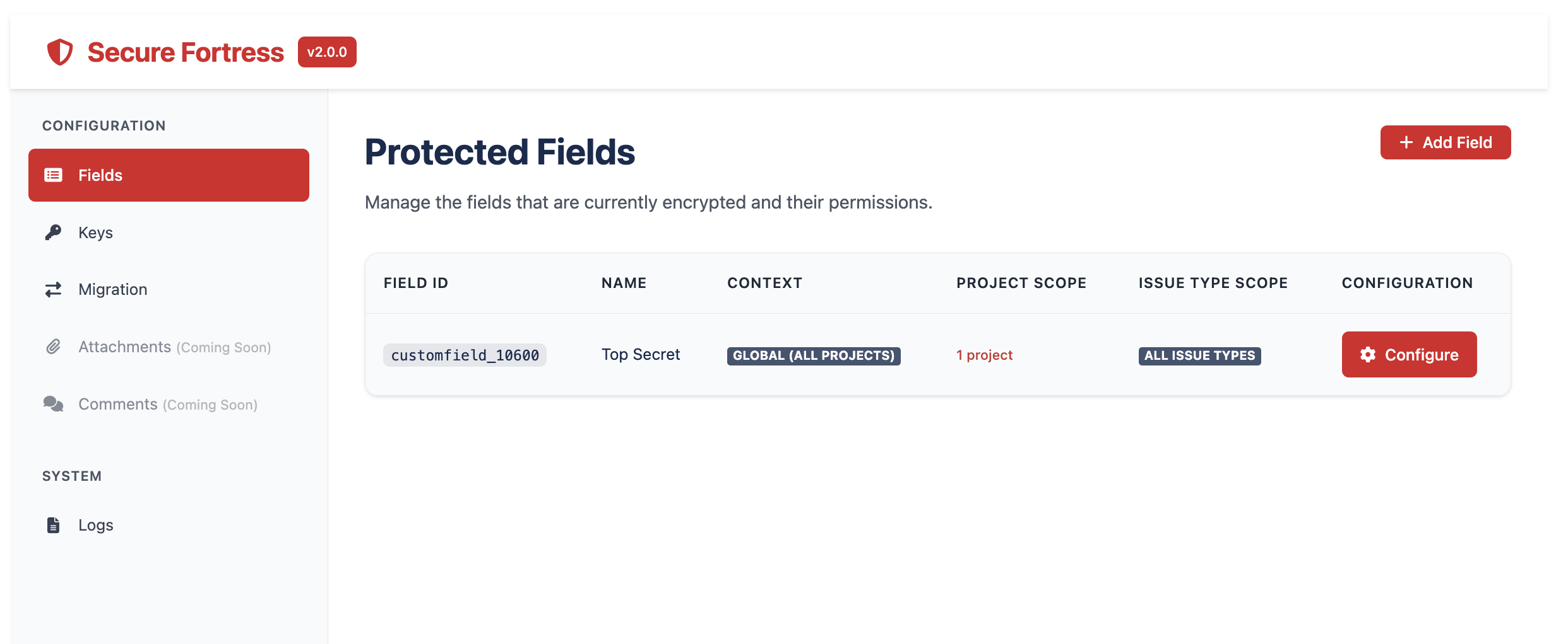 Full view of field creation