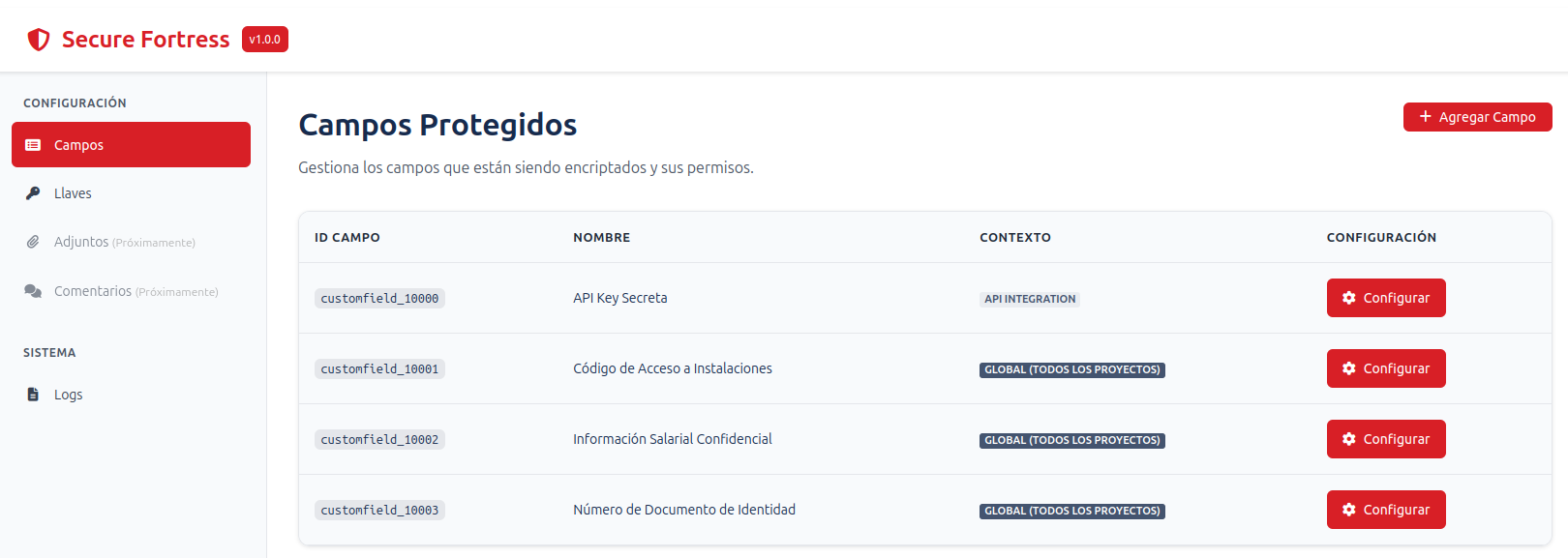 Full view of field creation