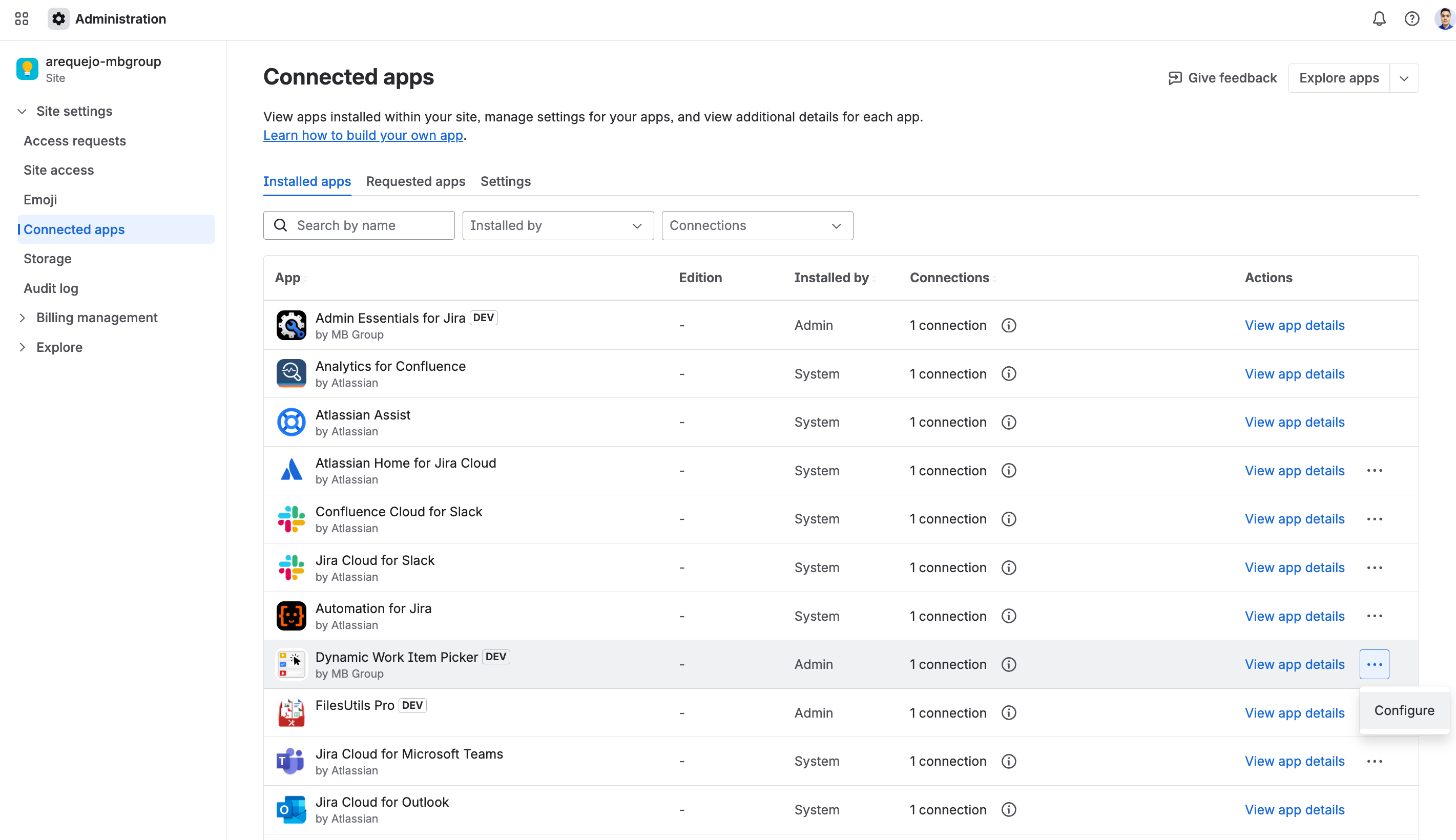 Dashboard access from Connected apps