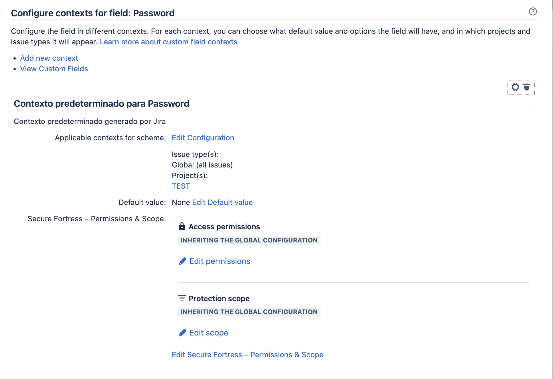 Context panel showing the global configuration inheritance indicator