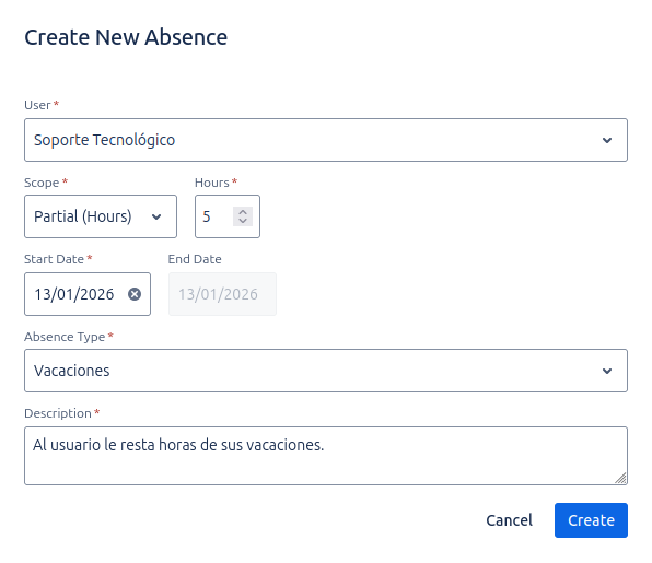 Modal de Creación de Ausencia