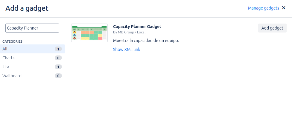 Añadir Gadget de Capacity Planner