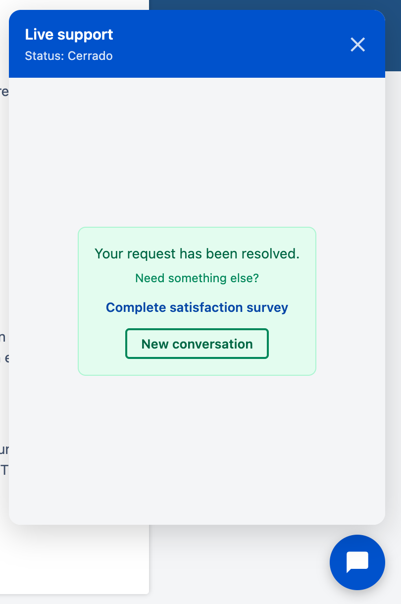Message with a link to the satisfaction survey