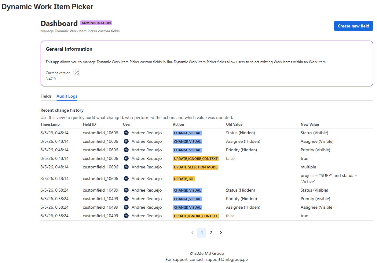Audit logs list