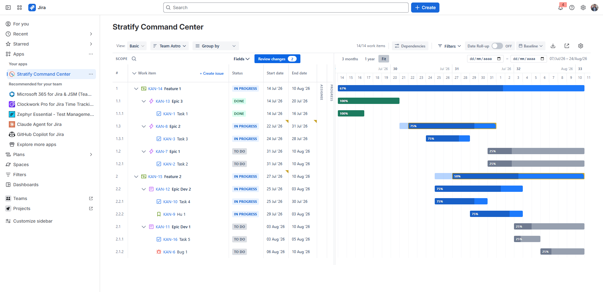 Bar moved in Draft with the visual indicator versus Jira dates