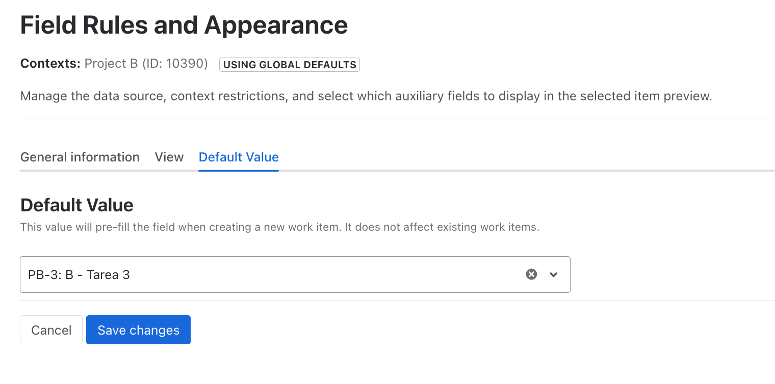 Default value configuration