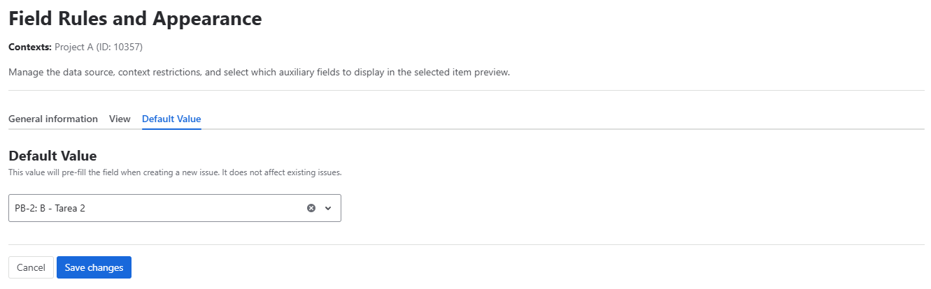 Default value configuration