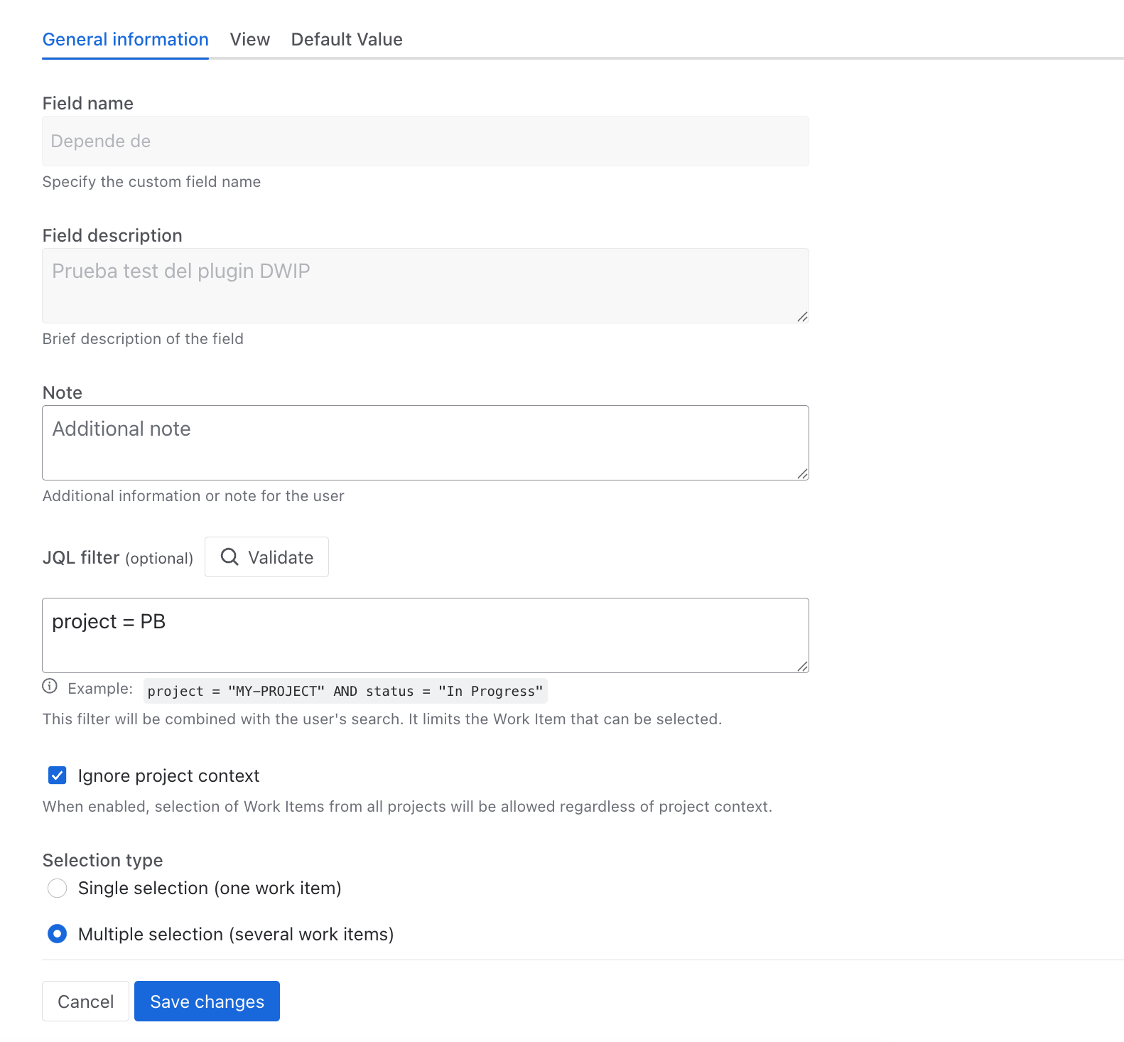 General configuration tab