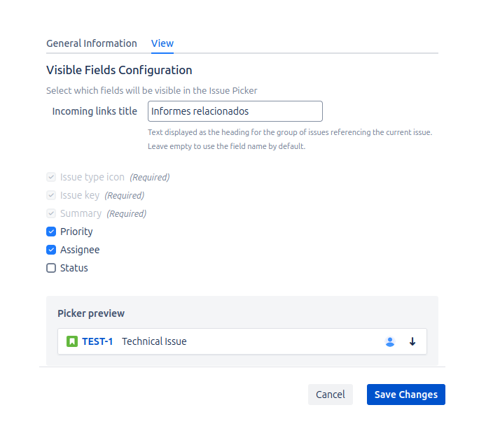 pestaña vista campo