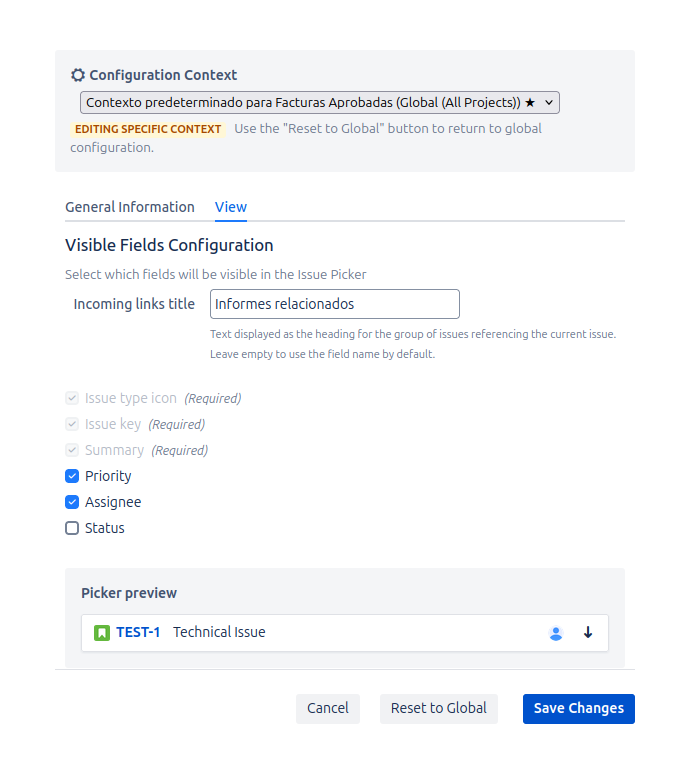 pestaña vista campo