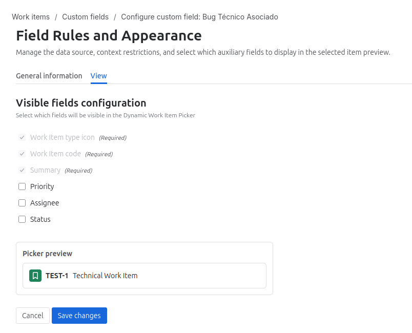 View configuration tab