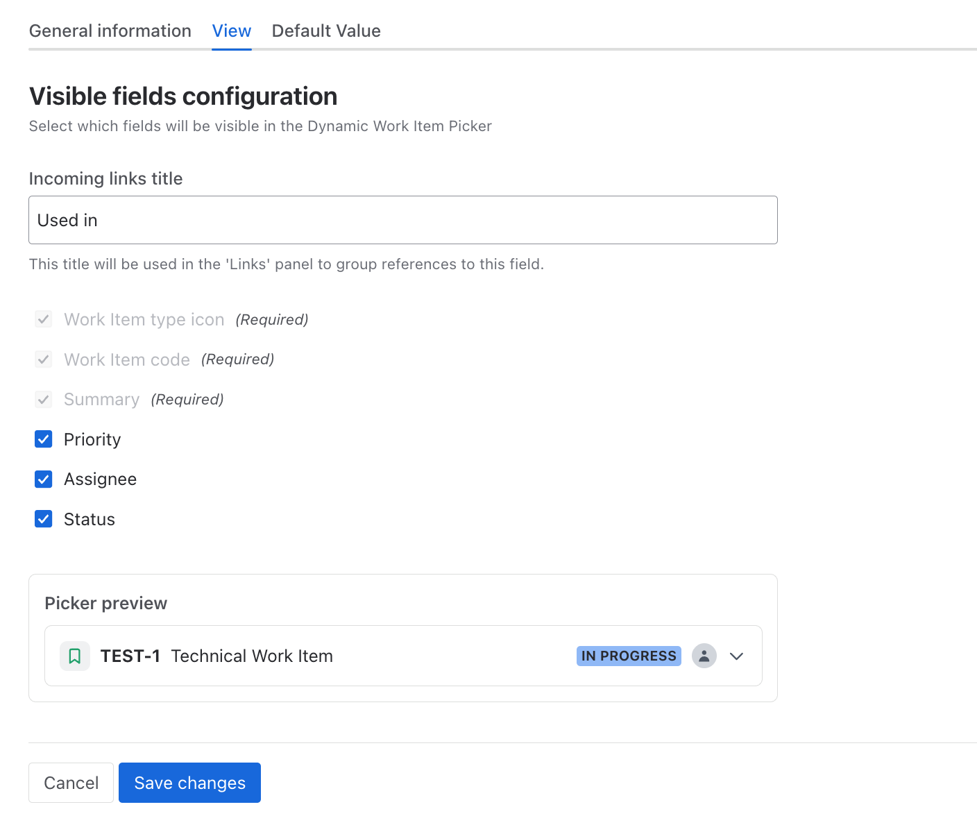 View configuration tab