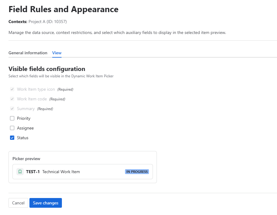 View configuration tab