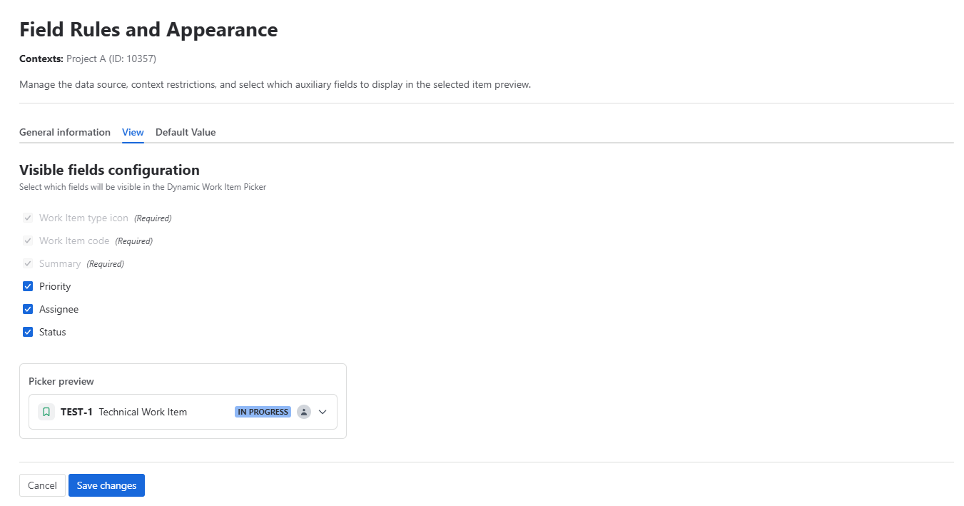 View configuration tab