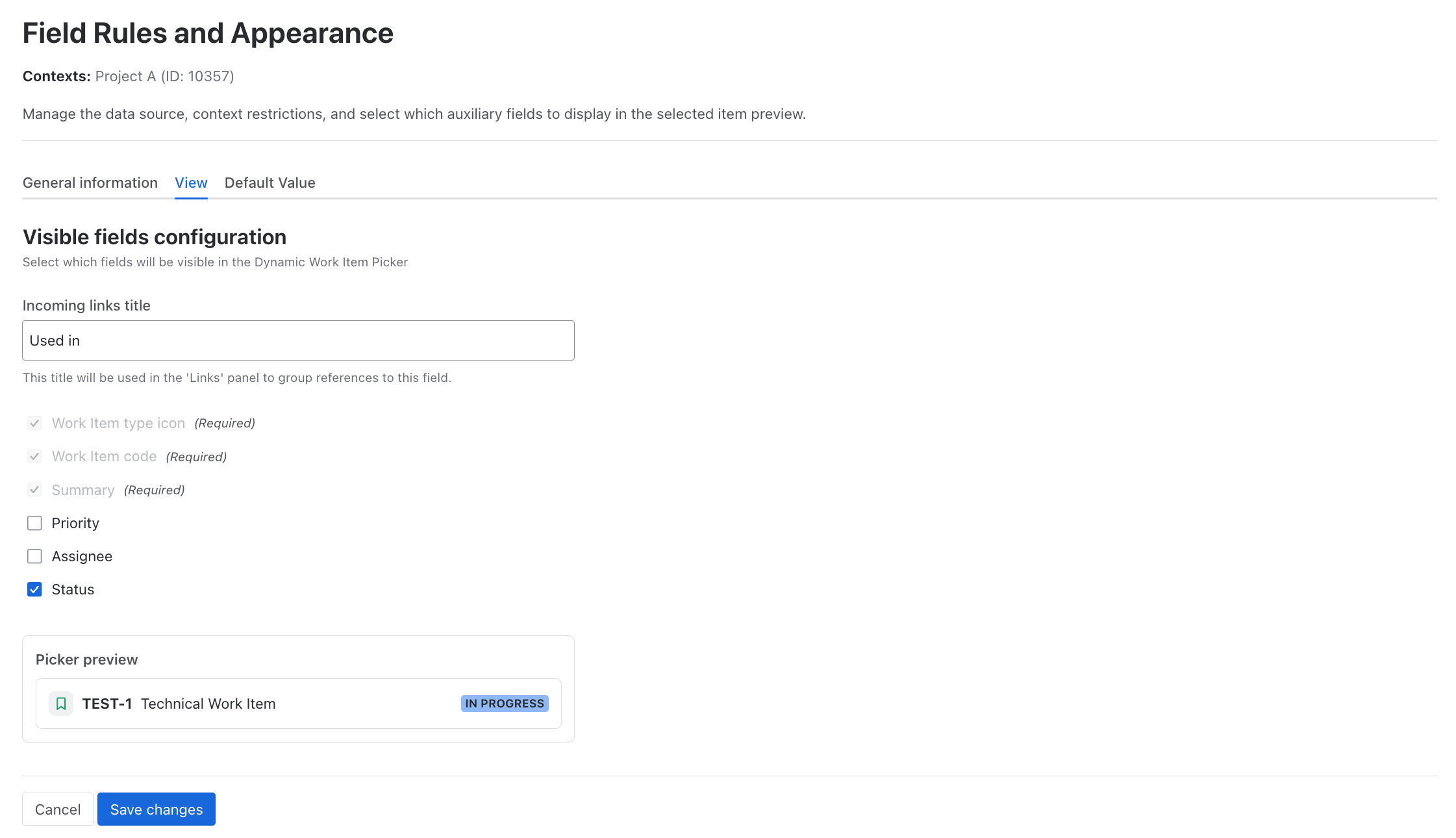 View configuration tab