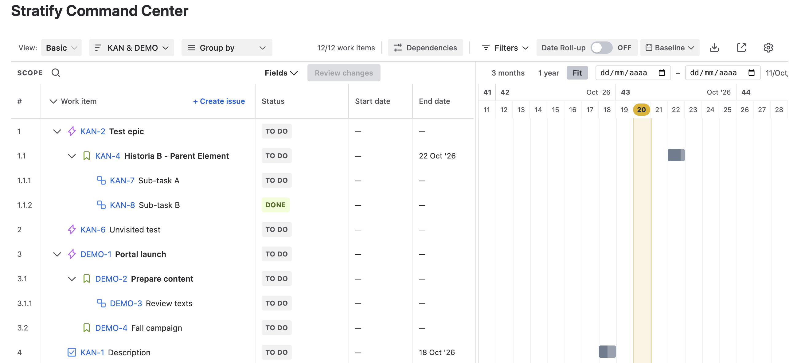 Gantt with a sub-task nested under its Parent