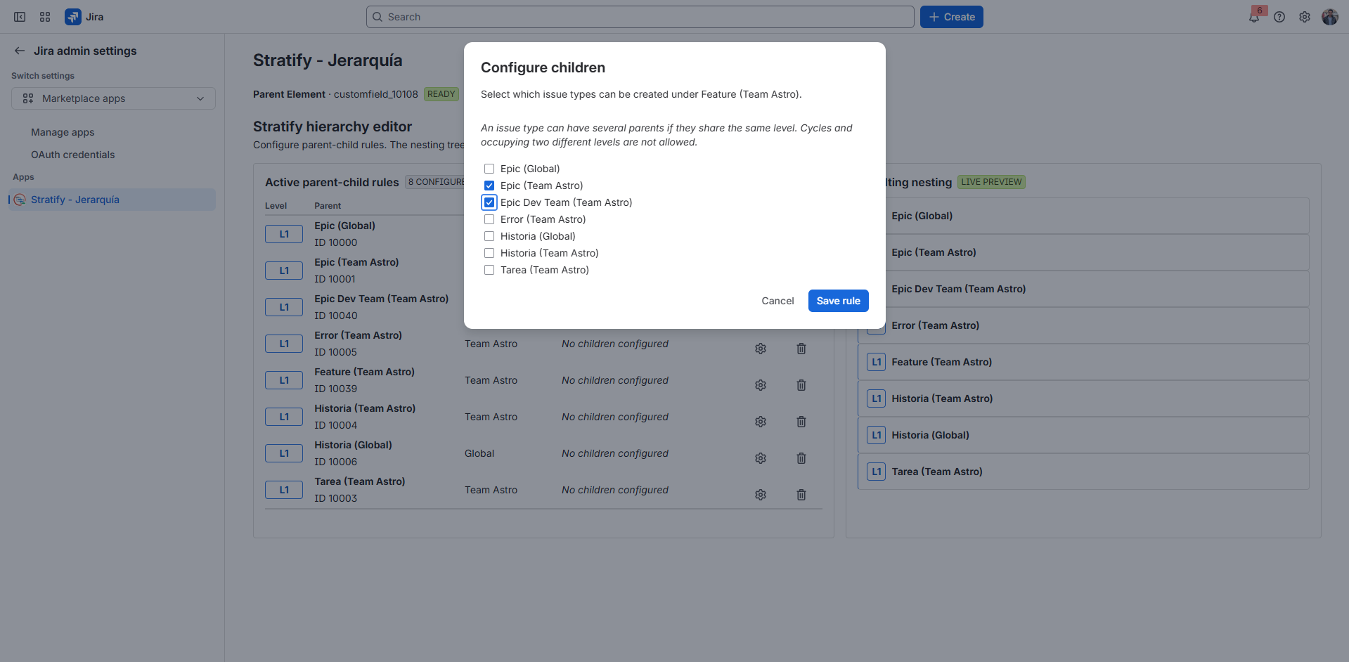 Parent → Children editor in the admin panel