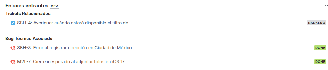 Incoming links panel