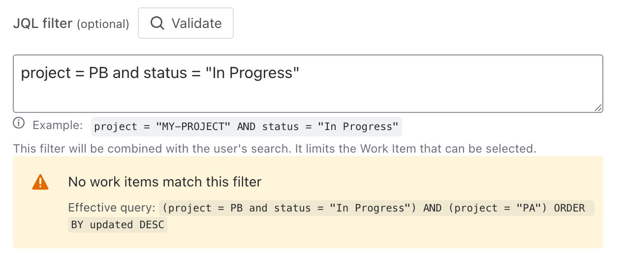 JQL preview with no results