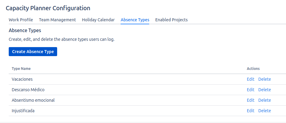 Absence Type Management