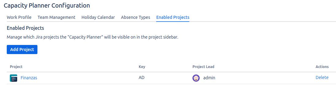 List of Enabled Projects