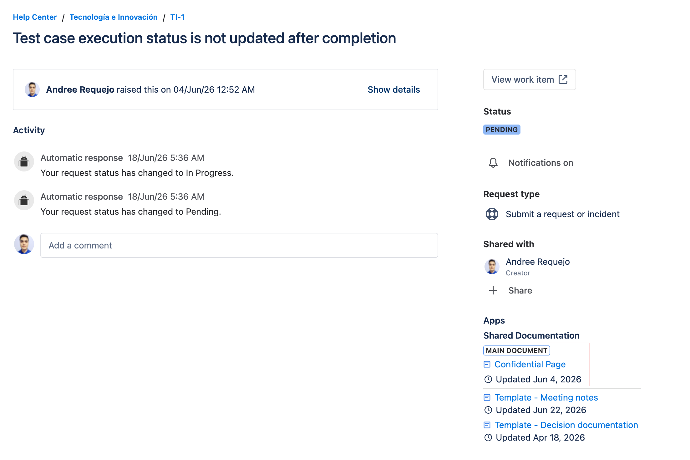 Main document in portal