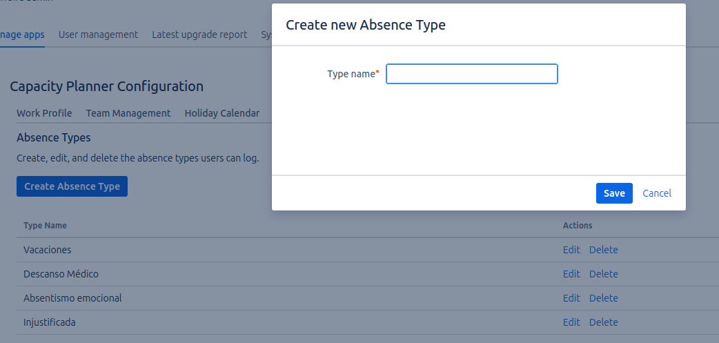 Absence Type Management