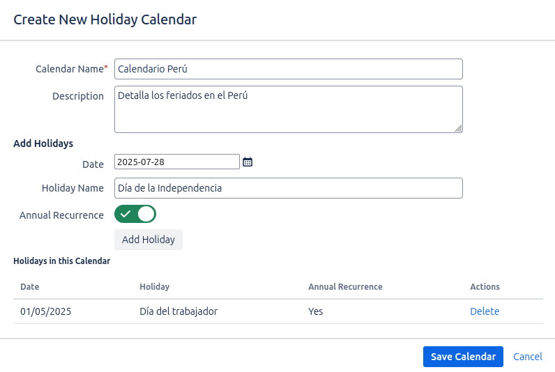 Holiday Calendar Creation
