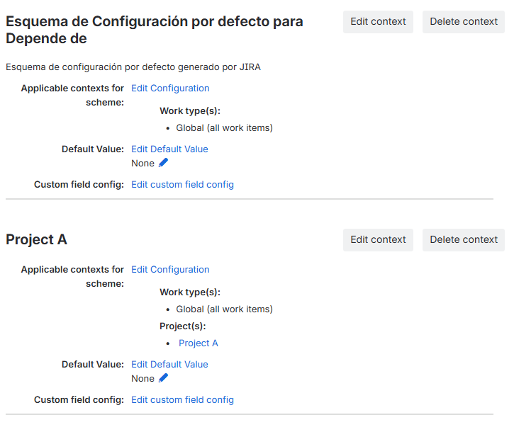 List of configured contexts