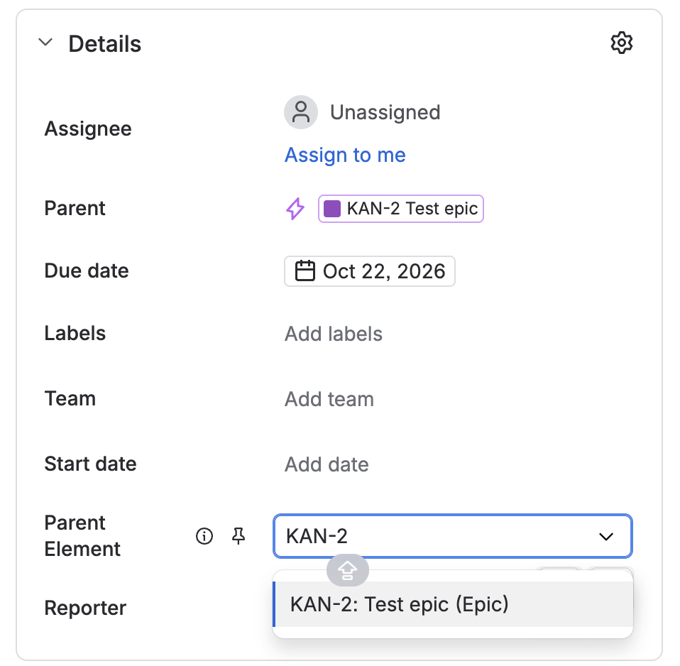 Parent Element picker with suggested results