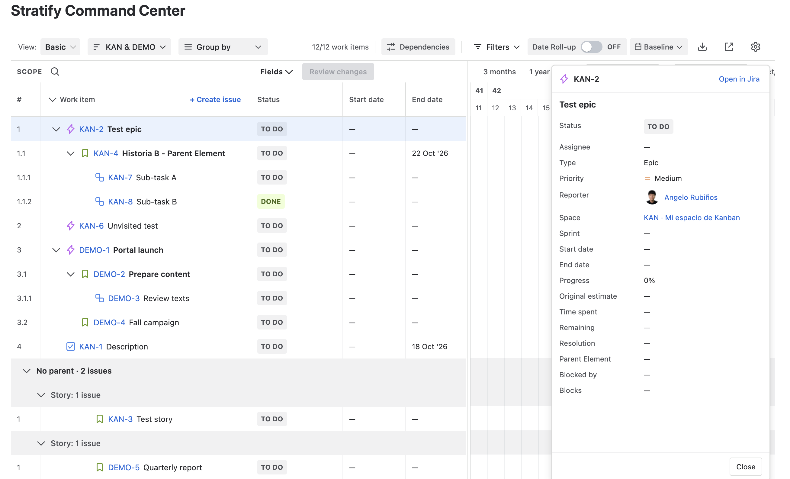 Work item preview panel inside the Gantt