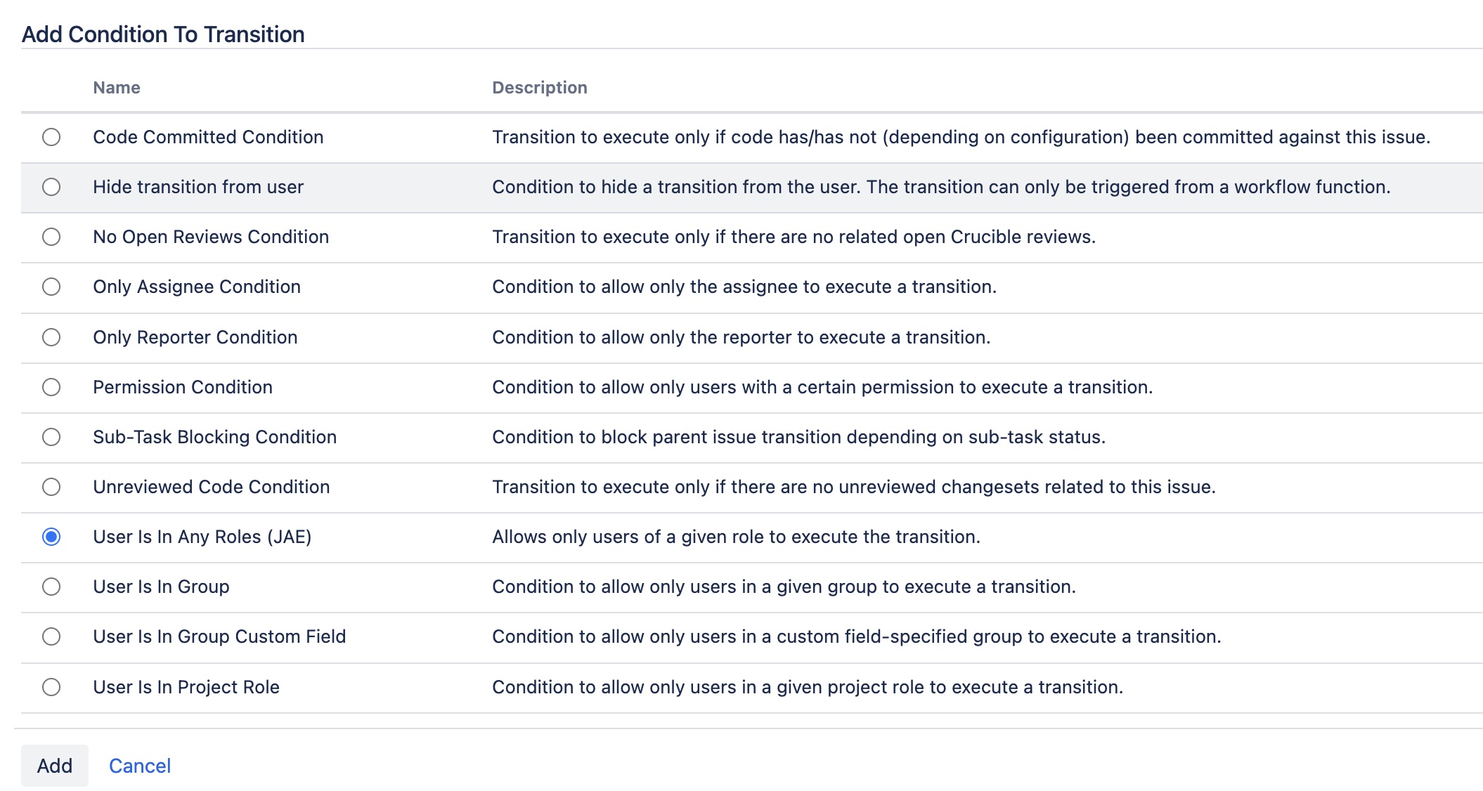 Configuration form with the multi-select for project roles