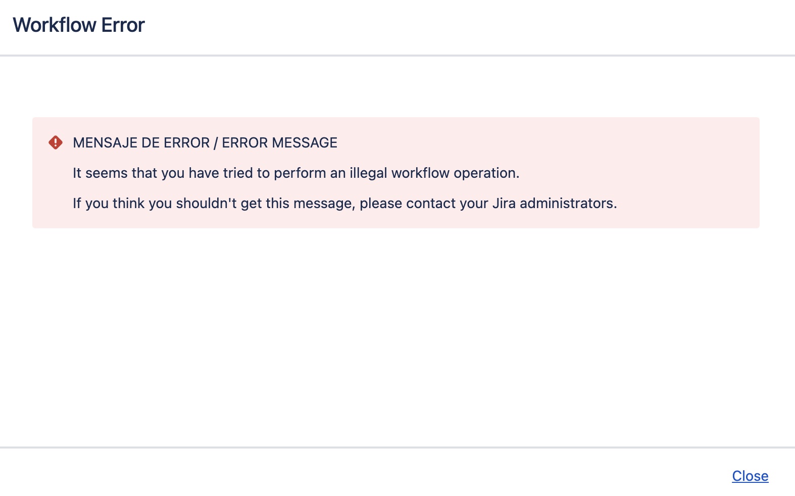 Error message shown to the user when attempting a transition with empty fields
