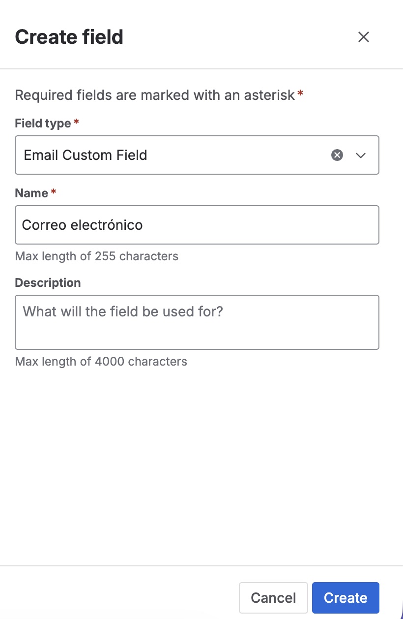 Selecting the Email Custom Field type in Jira Cloud