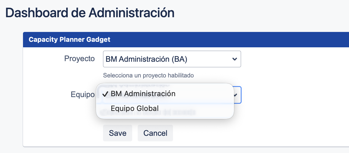 Capacity Planner Gadget Configuration