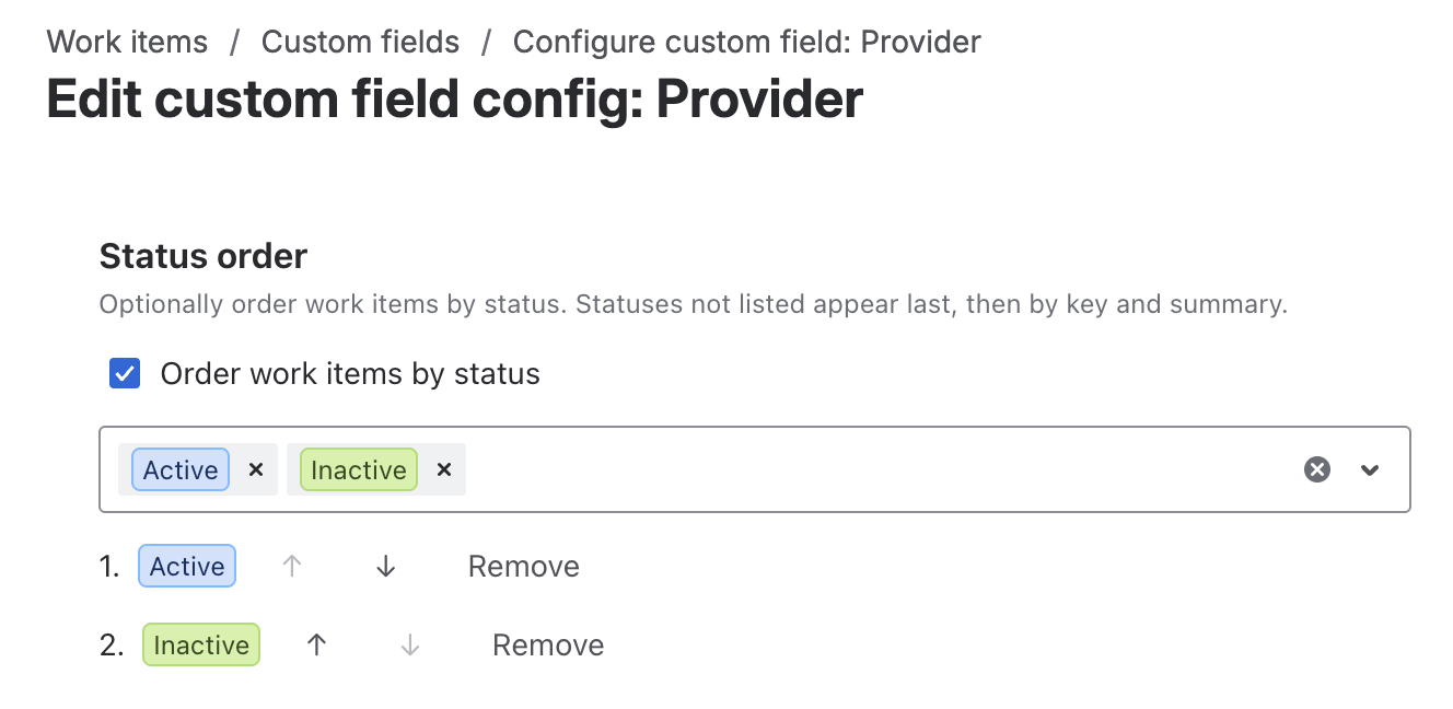 Status order configuration in the View tab
