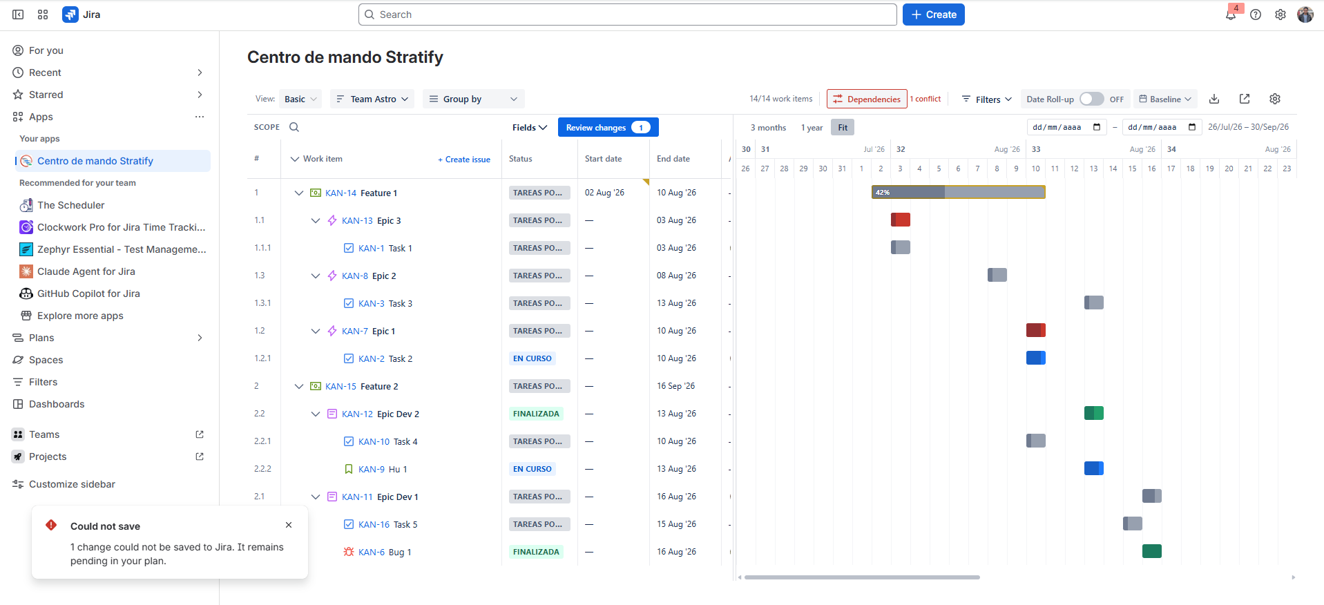 Failed sync summary: the change remains pending in the plan