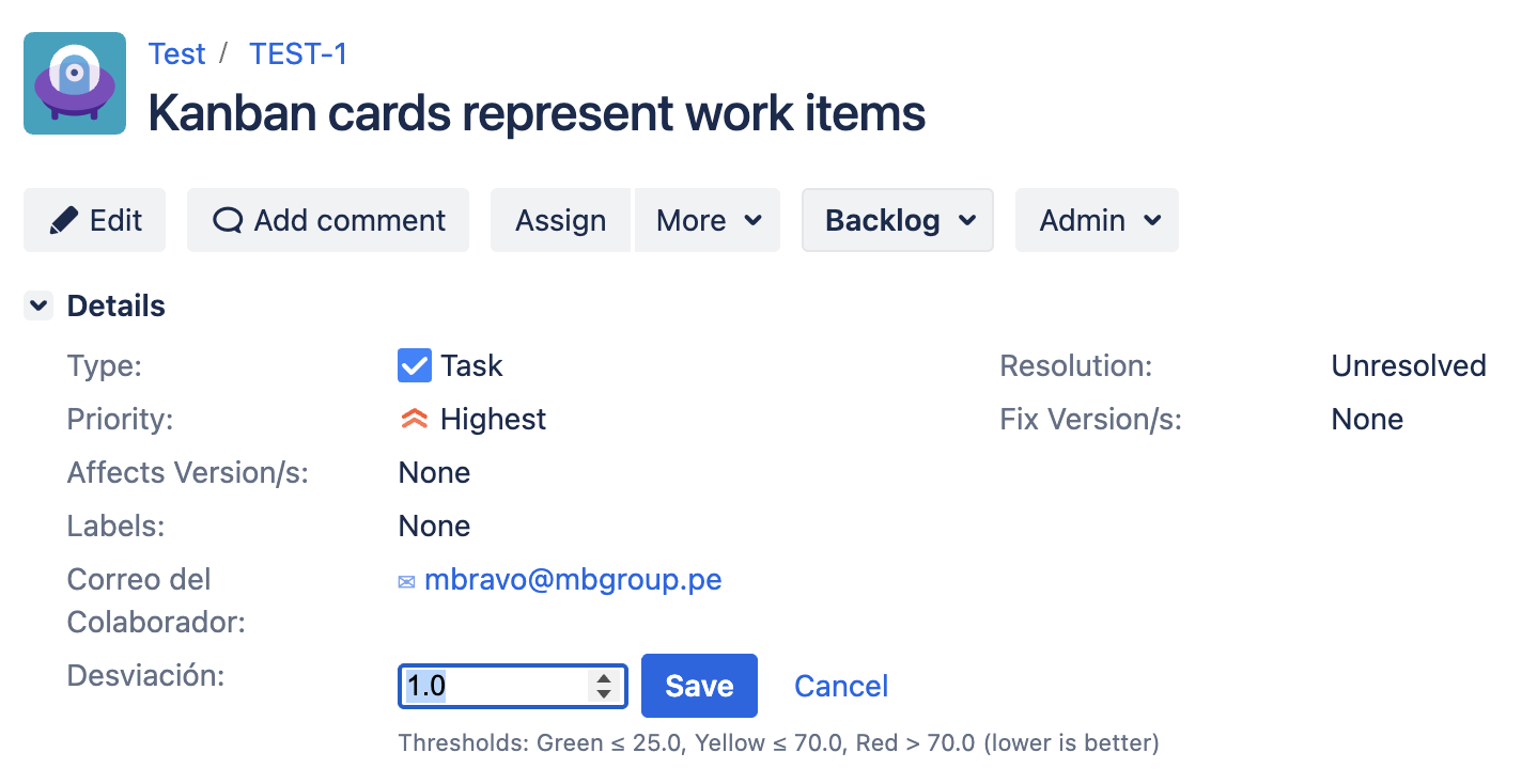 Inline editing of the Traffic Light KPI field — active form