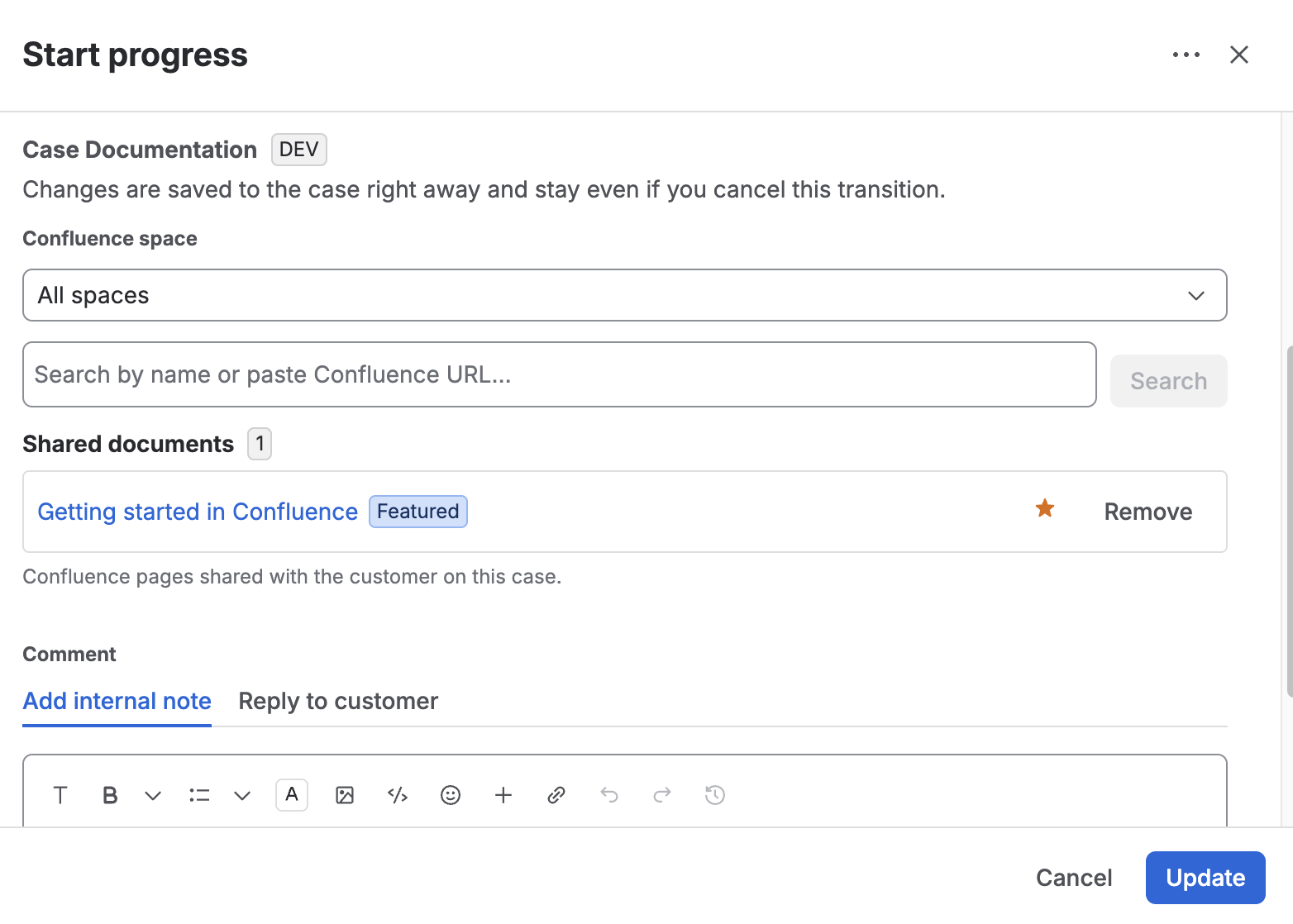 Case Documentation field on a transition