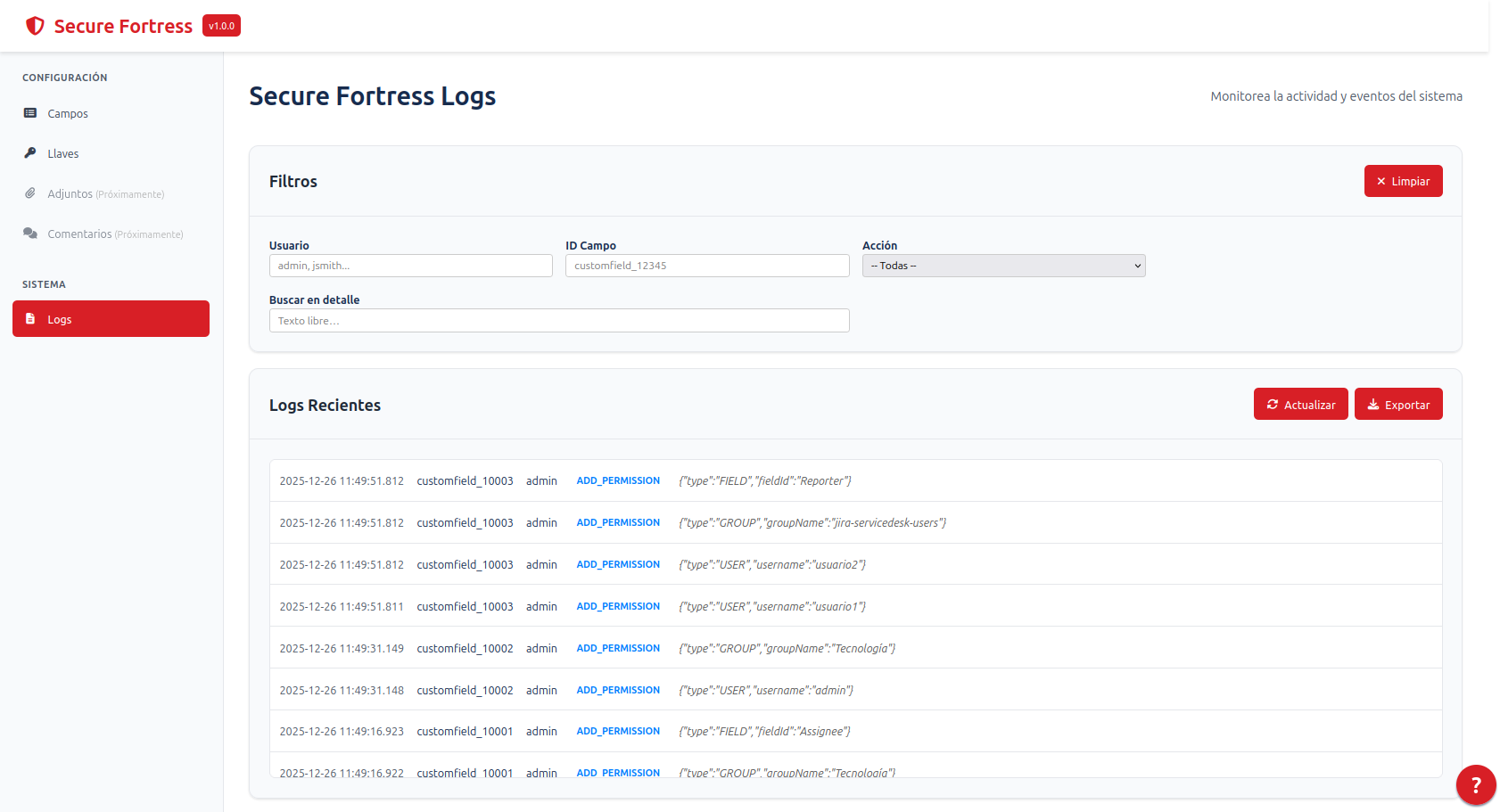 Full field configuration view