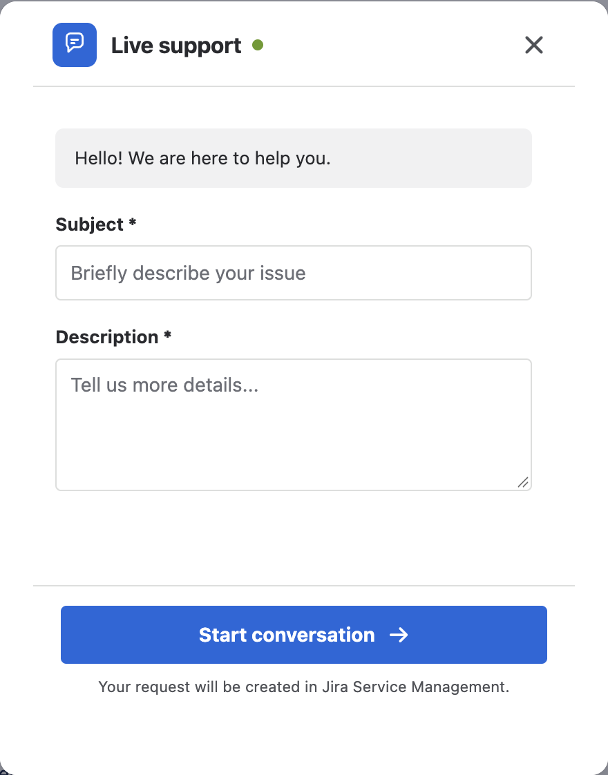 Pre-chat form on the portal