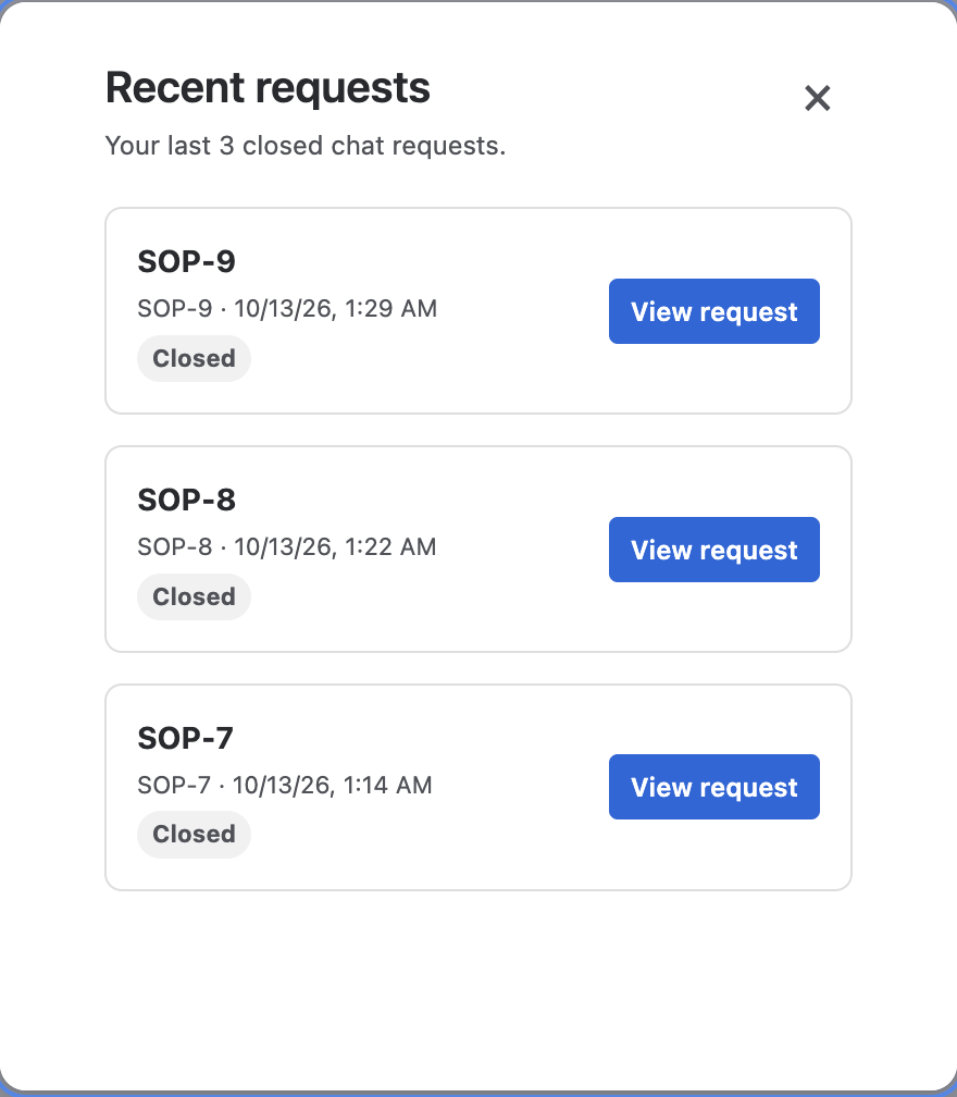 Recent request history in the widget
