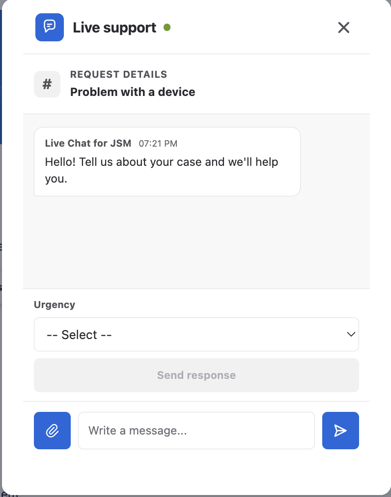 Initial team message with an options question