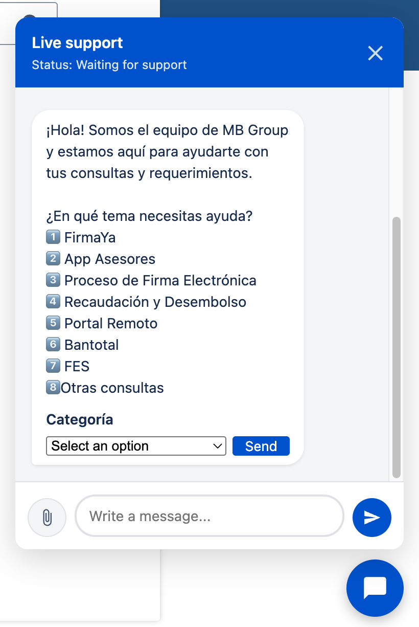 Initial message with optional selection