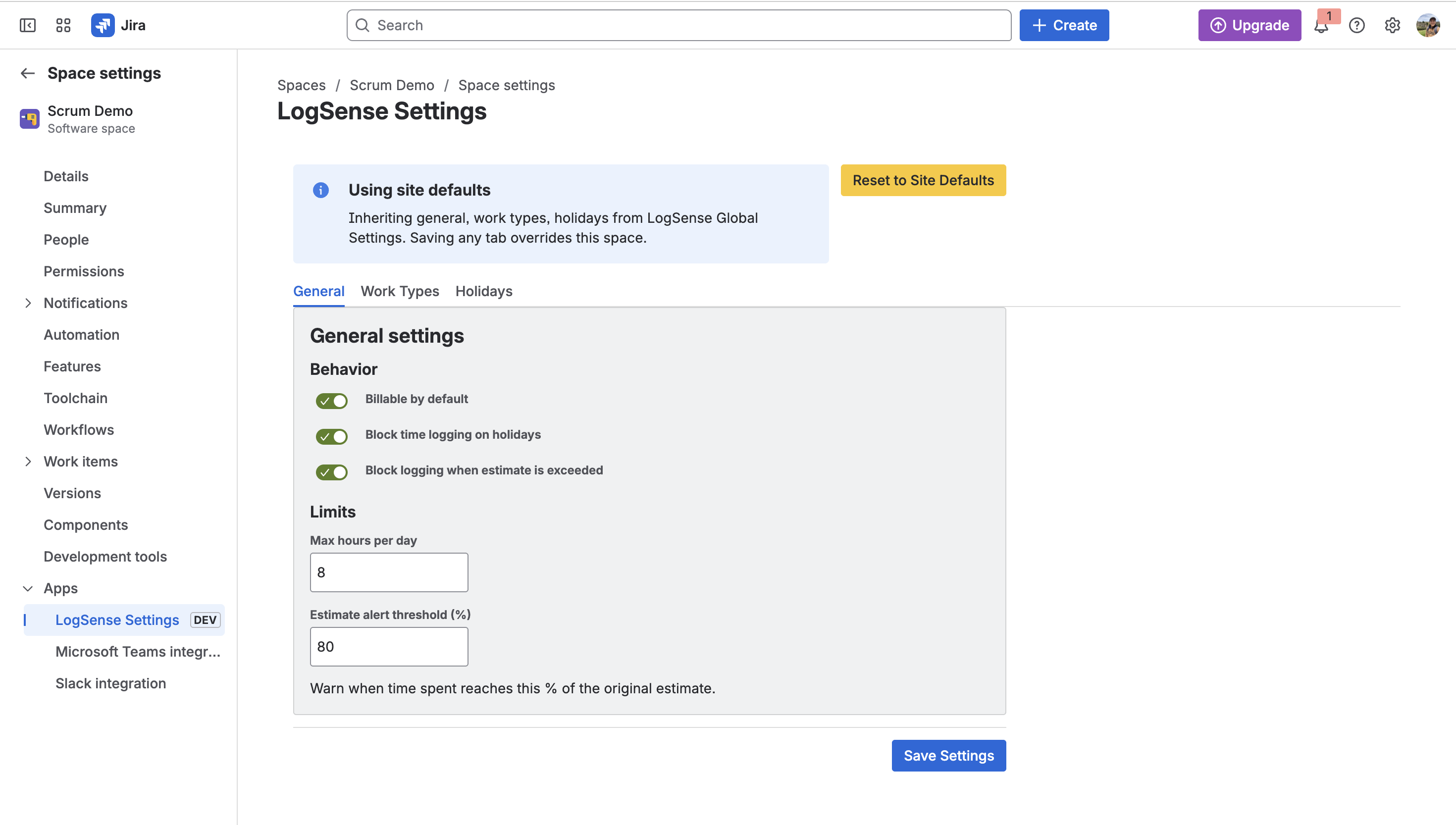 LogSense Settings β General tab
